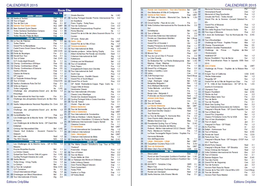 pages agenda vélo 2015