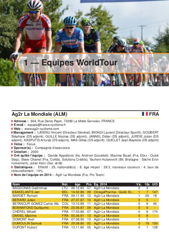 Page du Guide des Equipes 2015