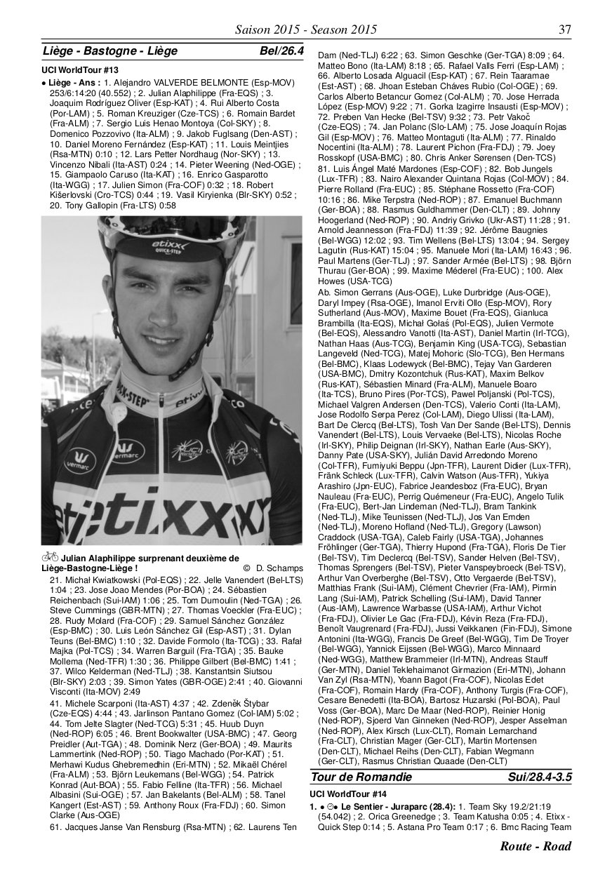 Page du Guide International du Cyclisme 2016 (volume 1)