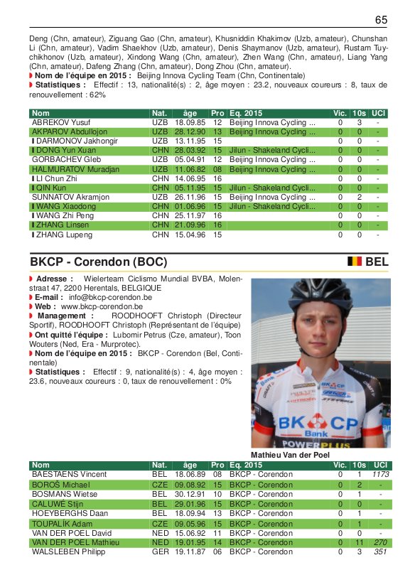 Page du Guide des Equipes 2016