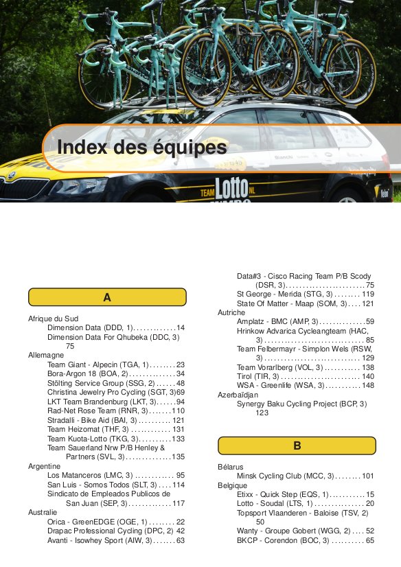 Page du Guide des Equipes 2016